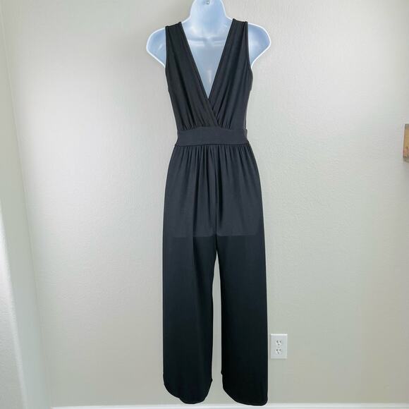 Fraiche by J Black Sleeveless Wide Leg V-Neck Capri Jersey Jumpsuit XS/Small - Picture 2 of 15
